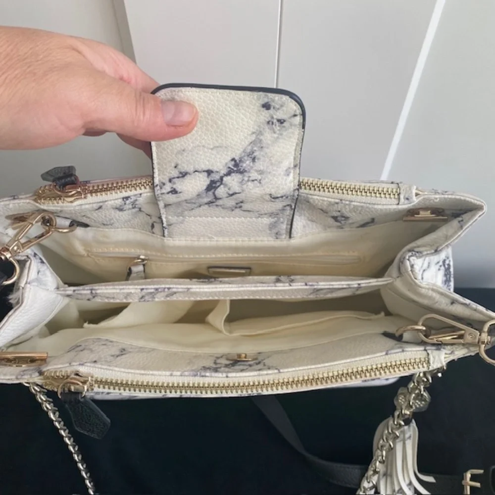 GUESS White Faux-Leather Marble Shoulder Bag - Picture 6 of 10